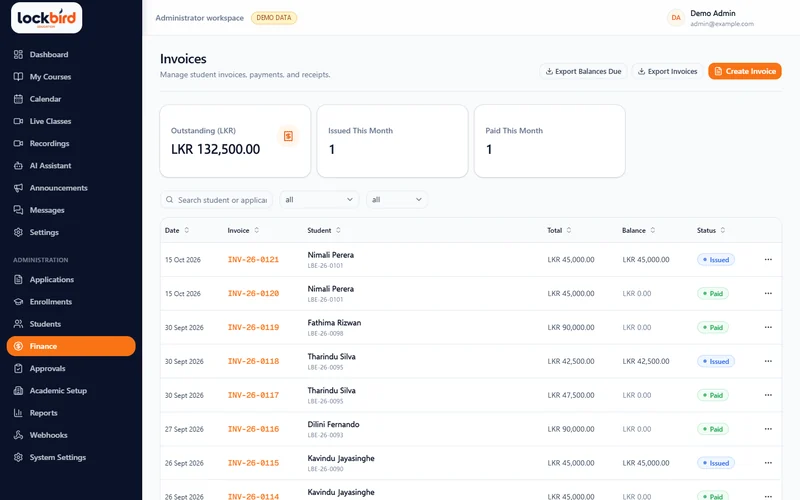 Invoices and balances